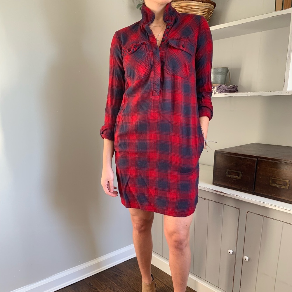 J.Crew Plaid Flannel Shirt Dress Pockets Oversized